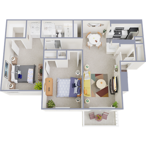 a floor plan of a studio apartment with a bedroom and a living room